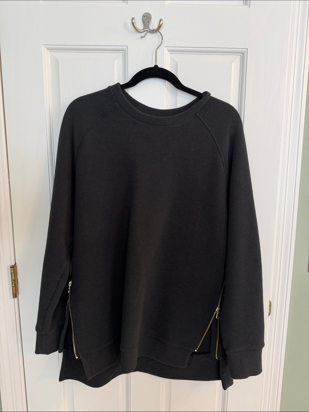 Varley Black Crewneck Sweater with Gold Side Zips